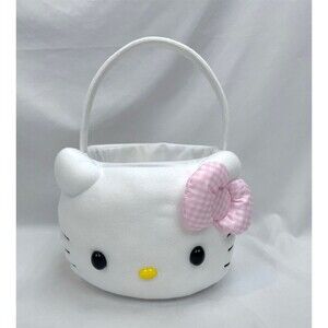 NWT Hello Kitty Easter Basket Plush Fabric White Pink Bow